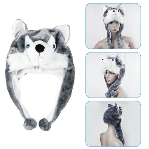 Soft Warm Scarf Earmuff Plush Huskies Hats